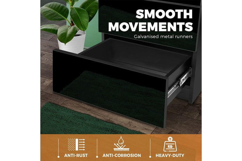 Oikiture Bedside Tables Set of 2 LED Nightstand Black