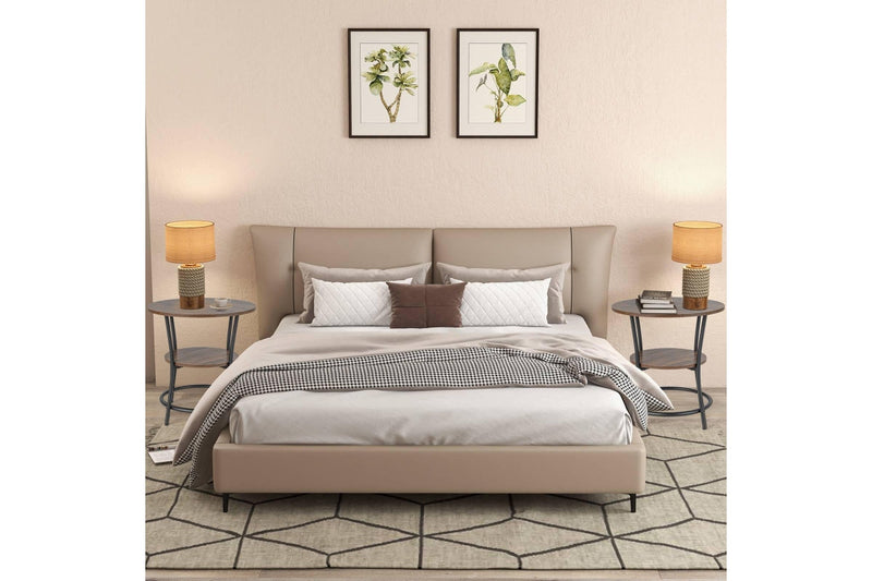 Giantex Round End Table 2-Tier Side Table w/Storage Shelf & Metal Frame Snack Table Nightstand