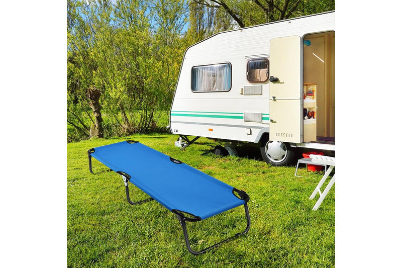 Costway 1.91M Portable Camping Bed Folding Stretcher Heavy Duty Outdoor Sleeping Bed Hiking Travel Blue