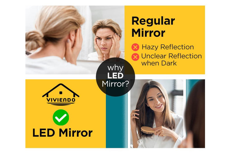 Viviendo LED Bathroom Rectangular Vanity Mirror Light Dimmable Anti-Fog Wall Mounted Touch switch Mirror Light - 60 x 80cm