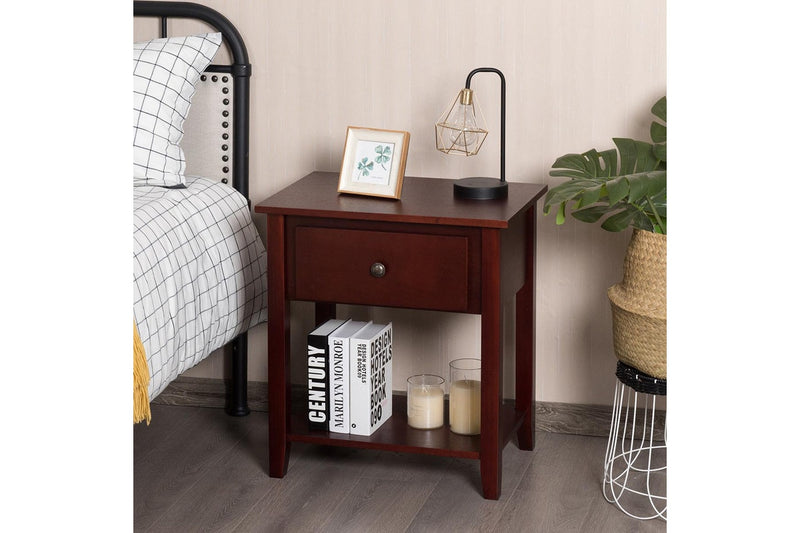 Giantex Set of 2 Bedside Tables Nightstand Wooden End Table Sturdy Storage Cabinet Bedroom Accent Table