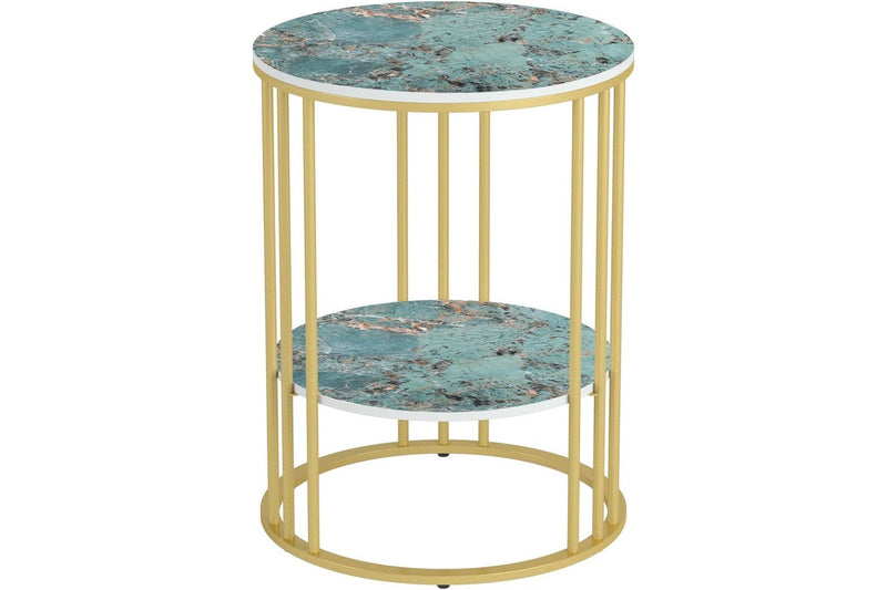Marble Top Round Side Table - 2 Tier Bedside with Gold Legs