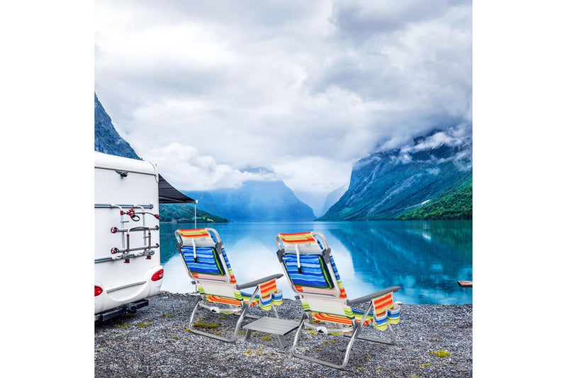 Costway 2-Pack Folding Backpack Beach Chair Table Set 5-Position Outdoor Reclining Chair Yellow