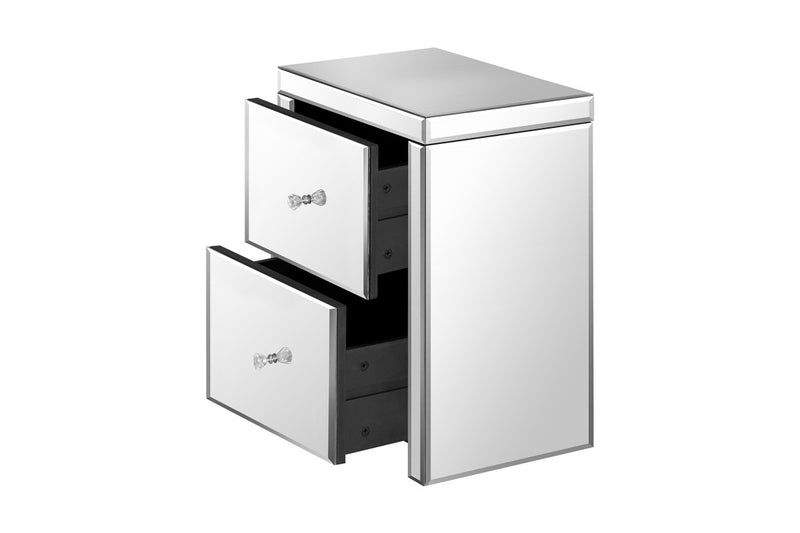 Oikiture Bedside Table Mirrored Glass Nightstand Silver