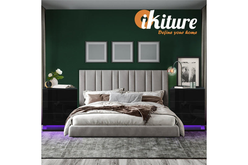 Oikiture Bedside Tables Set of 2 LED Nightstand 3 Drawers