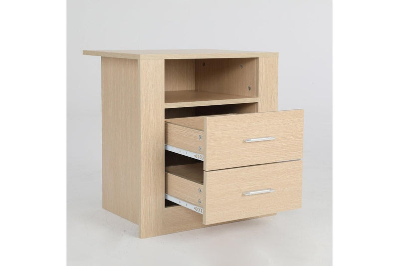 2X Bedside Table Side Storage Cabinet Nightstand Bedroom Drawer 1 Shelf Zuri Oak Bedside Tables