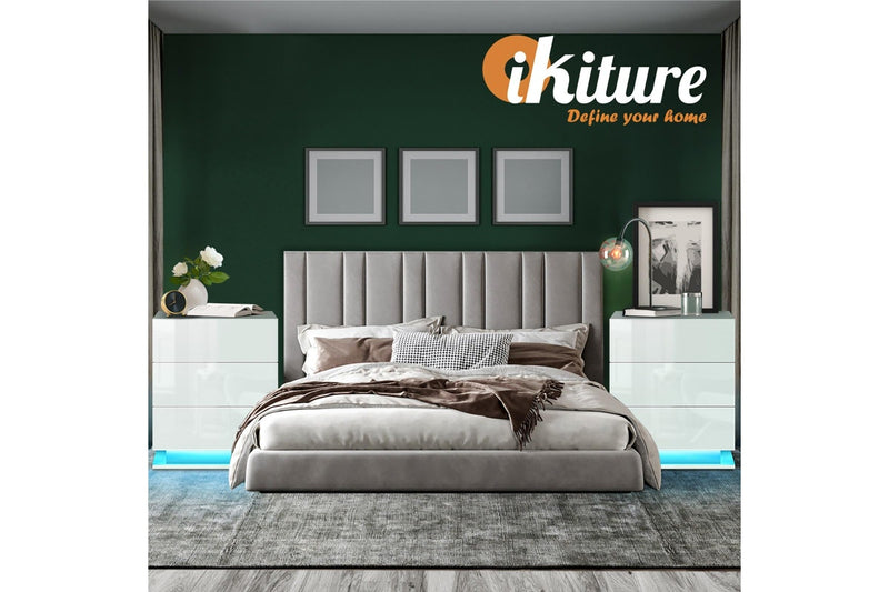 Oikiture Bedside Tables Set of 2 LED Nightstand