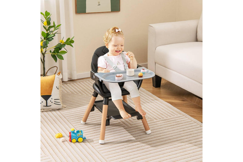 Costway High Chair Eating Feeding Chiar Dining Seat Wooden Furniture Black