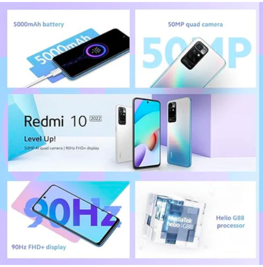Xiaomi Redmi 10 (2022) - Smartphone 128GB, 4GB RAM, Dual Sim, Pebble White