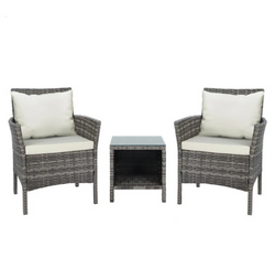 ALFORDSON Outdoor Furniture 3PCS Wicker Bistro Set Patio Chairs Table Grey