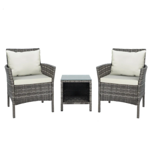 ALFORDSON Outdoor Furniture 3PCS Wicker Bistro Set Patio Chairs Table Grey
