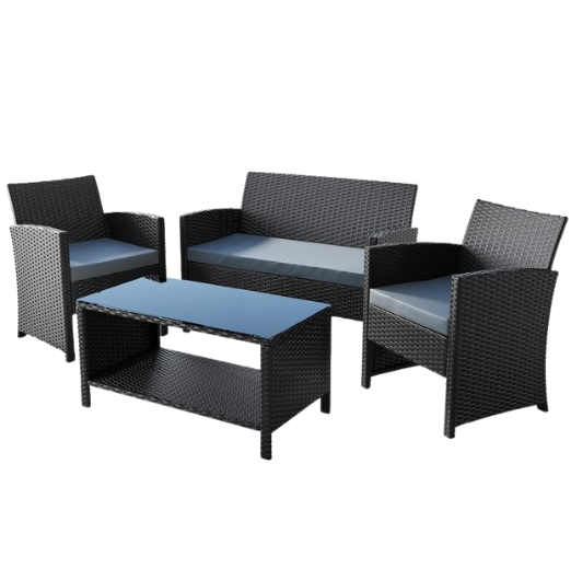 ALFORDSON Outdoor Furniture 4PCS Garden Patio Chairs Table Set Wicker Black