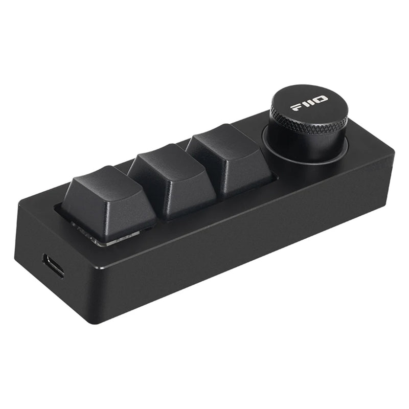 FiiO KB1K Mechanical USB Multimedia Keypad & Music Remote - Black - 3x programmable media keys + volume knob - RGB lights - Dual USB-C ports - Hot-swappable Kailh BOX White switches - Mag-alloy construction