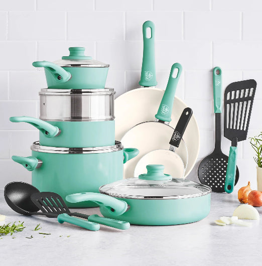 GreenLife 16pc Soft Grip Ceramic Non-Stick Cookware Set - Layaway AU