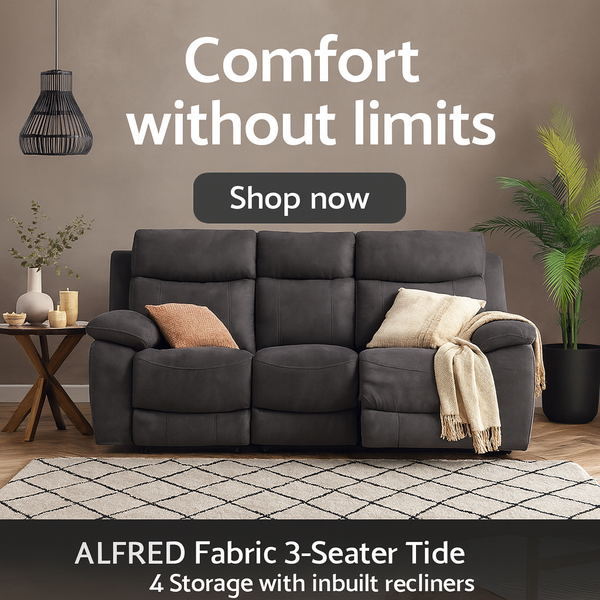 ALFRED Fabric 3 Seater with 2 Inbuilt Recliners