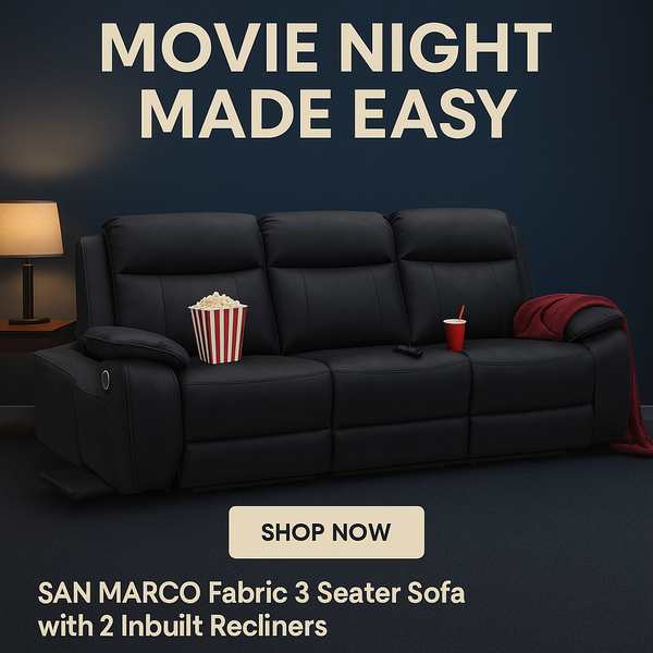 SAN MARCO Fabric 3 Seater Sofa with 2 Inbuilt Recliners