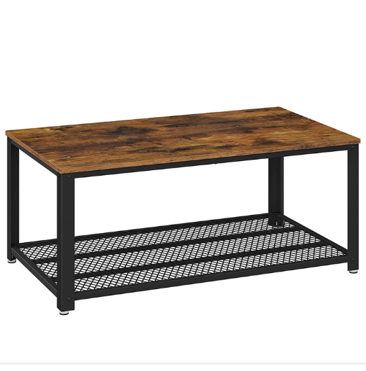 Coffee Table with Metal Frame Storage Shelf Rustic Brown