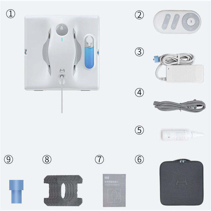 HUTT W8 Window Cleaning Robot Dual Water Spray, with Visible Water Tank 3800Pa - Clean Your Glasses - Tile - Bathroom - Window-Shower Glasses