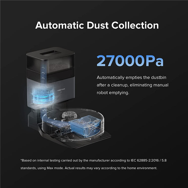 Roborock Q7 Max Black Vacuum Cleaner Docking Automatic Dust Collection Self Sealing Dust bag, Hold up to 7 weeks of Dust, App Controlled.