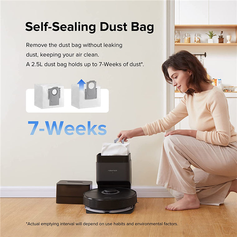 Roborock Q7 Max Black Vacuum Cleaner Docking Automatic Dust Collection Self Sealing Dust bag, Hold up to 7 weeks of Dust, App Controlled.