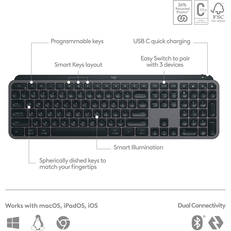 Logitech MX Keys S Advanced Wireless Illuminated Keyboard - Graphite