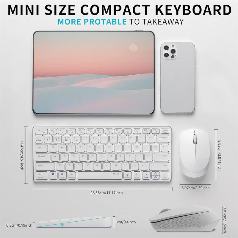 Rapoo 9050M White Dual-Mode Wireless Keyboard & Mouse Combo - White