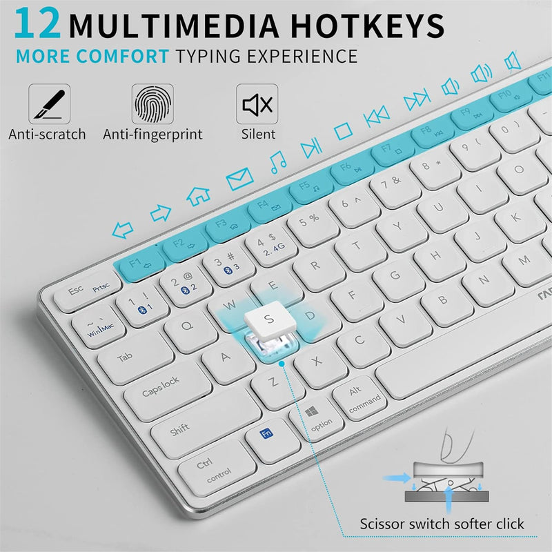 Rapoo 9050M White Dual-Mode Wireless Keyboard & Mouse Combo - White