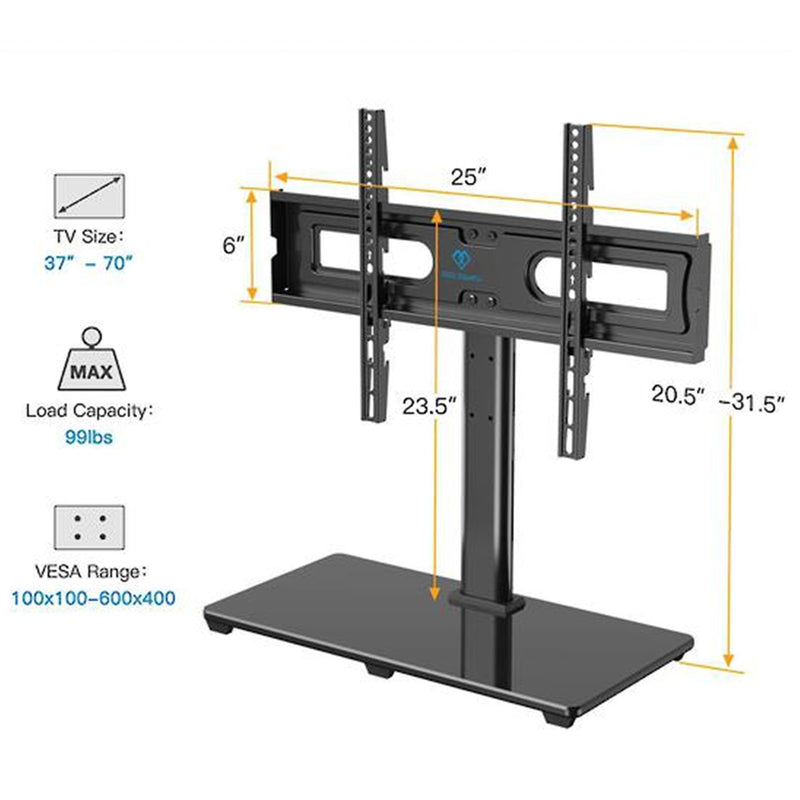 Perlesmith PSTVS11 Universal Tabletop TV Stand for 37-70 Inch TVs VESA 100X100mm to 600X400mm w/Solid steel pillar