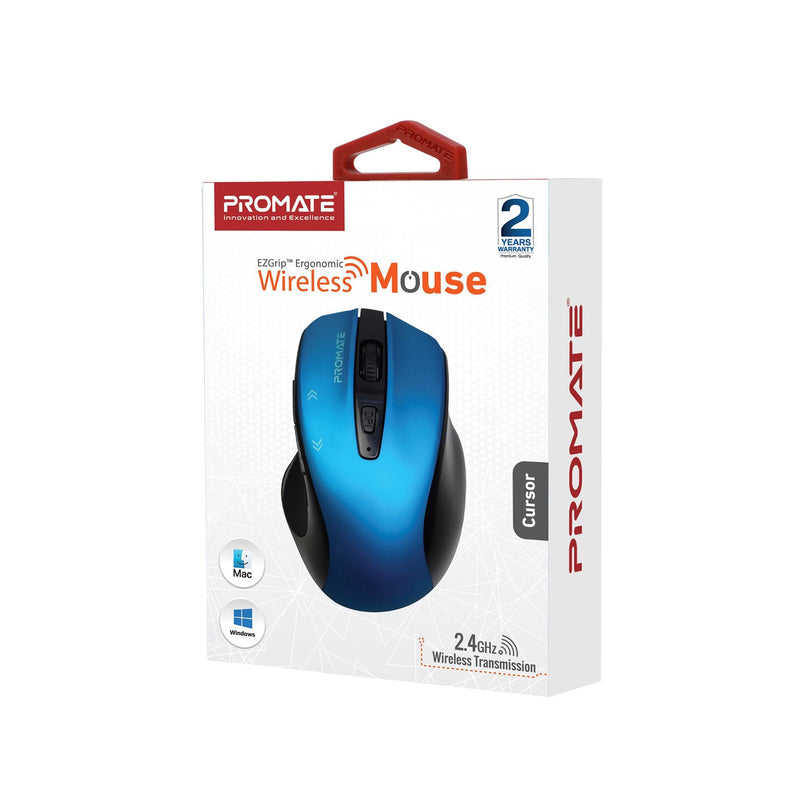 Promate CURSOR.BL EZGrip Ergonomic Wireless Mouse - Blue