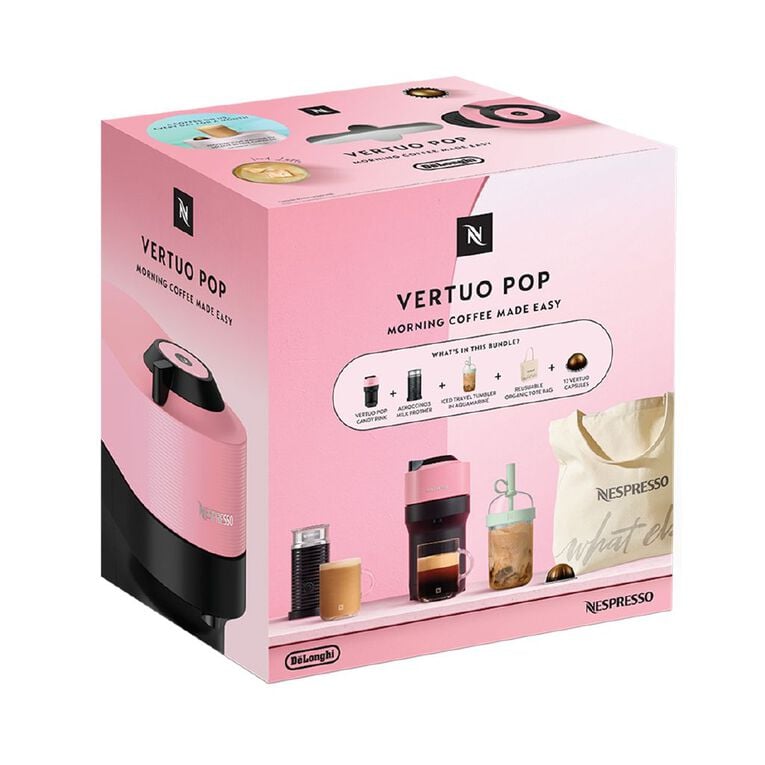 Nespresso Vertuo Pop Capsule Coffee Machine By De'Longhi - Candy Pink Value Pack