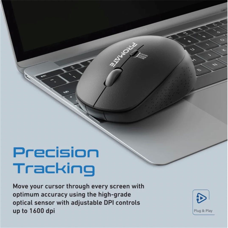 Promate TRACKER.BLK Ergonomic Wireless Mouse 800/1200/1600 Dpi. 10m Working Range. Included