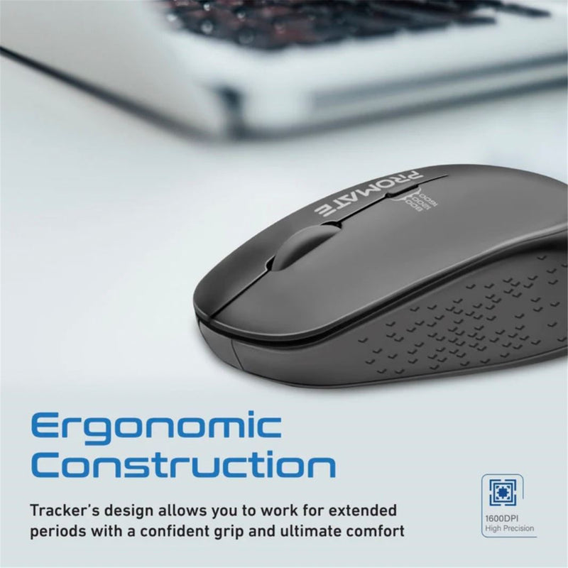 Promate TRACKER.BLK Ergonomic Wireless Mouse 800/1200/1600 Dpi. 10m Working Range. Included