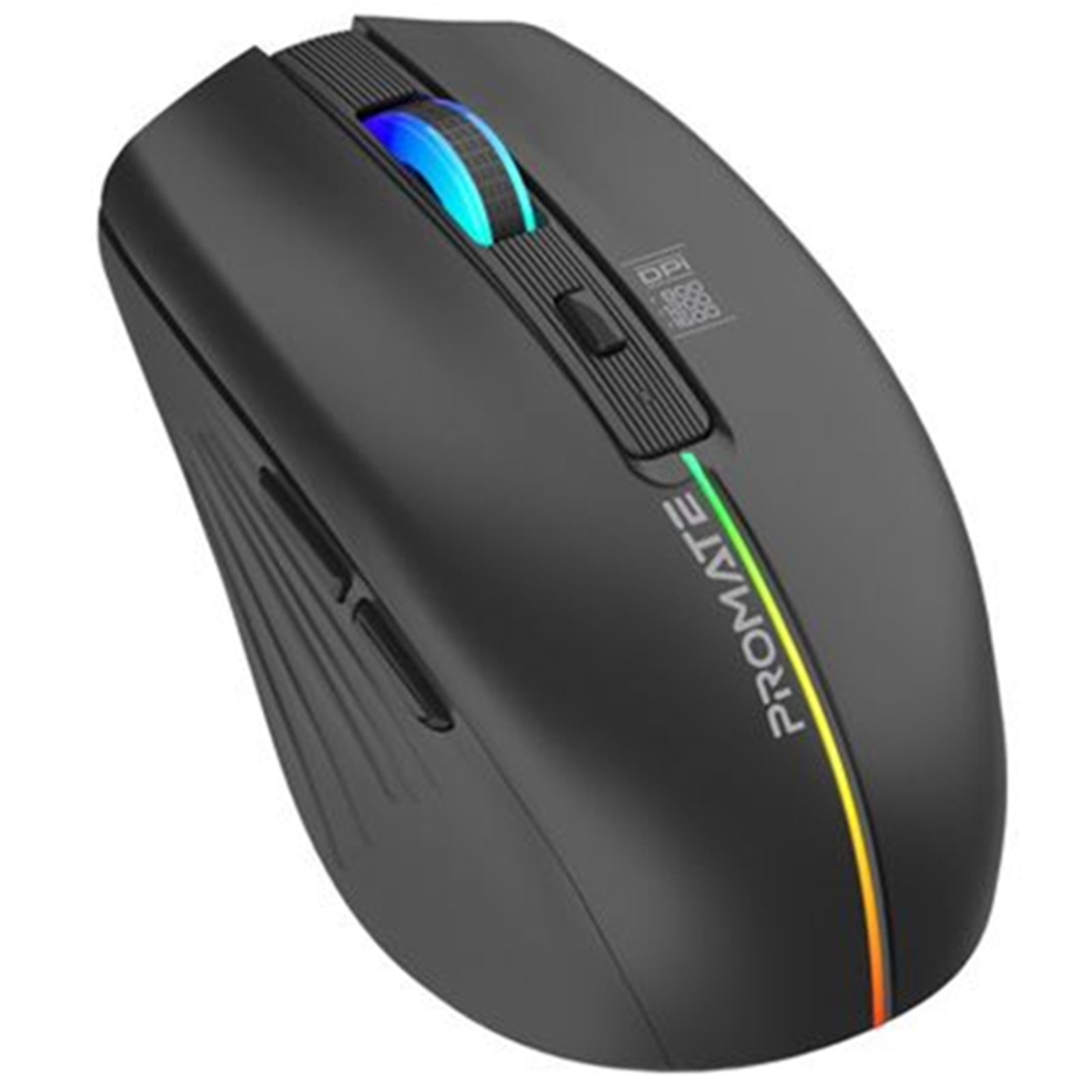 Promate KITT.BLK Ergonomic Wireless Optical Mouse with LED Rainbow Lights & 500mAh -