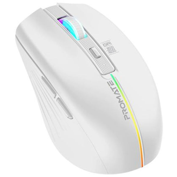 Promate KITT.WHT Ergonomic Wireless Optical Mouse with LED Rainbow Lights & 500mAh