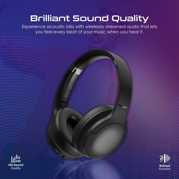Promate High-Fidelity Stereo Deep Base Bluetooth Wireless Headphones. Up to 24HoursPlayingTime,Built-in 300mAh Battery, Flip & Fold Design, 10-15m Operating Distance, Wired or Wireless. Black