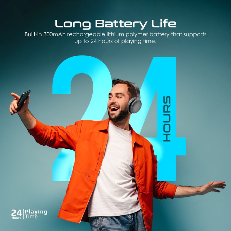 Promate High-Fidelity Stereo Deep Base Bluetooth Wireless Headphones. Up to 24HoursPlayingTime,Built-in 300mAh Battery, Flip & Fold Design, 10-15m Operating Distance, Wired or Wireless. Black