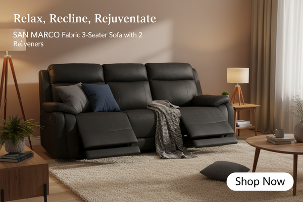 SAN MARCO Fabric 3 Seater Sofa with 2 Inbuilt Recliners