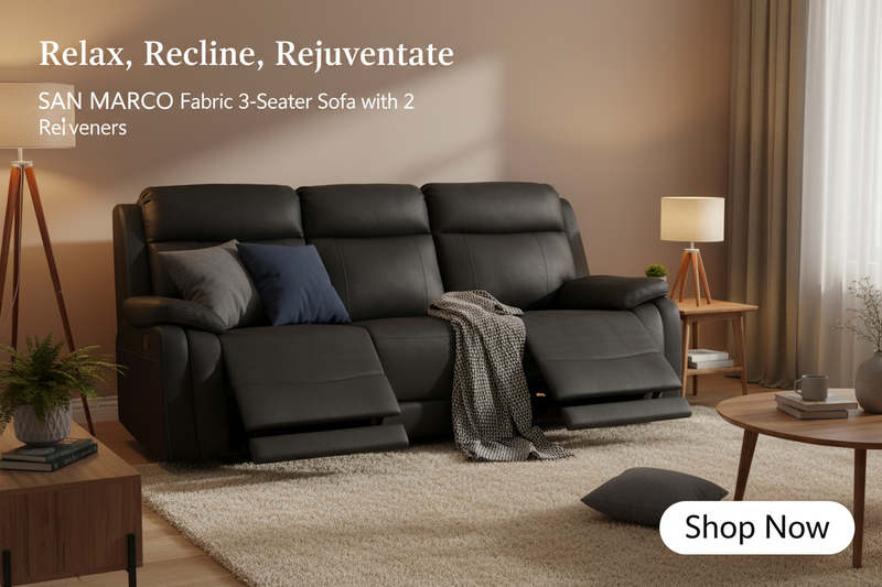 SAN MARCO Fabric 3 Seater Sofa with 2 Inbuilt Recliners