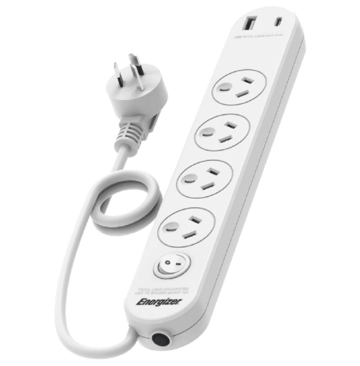 Energizer 4 Outlet Power Board with Surge Protection & 2 USB Ports