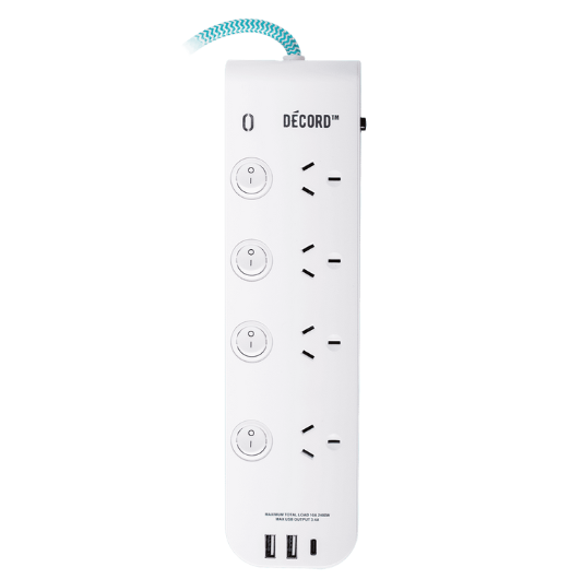 Crest Decord Power Board 4 Sockets 4 Switch 3 USB 1m