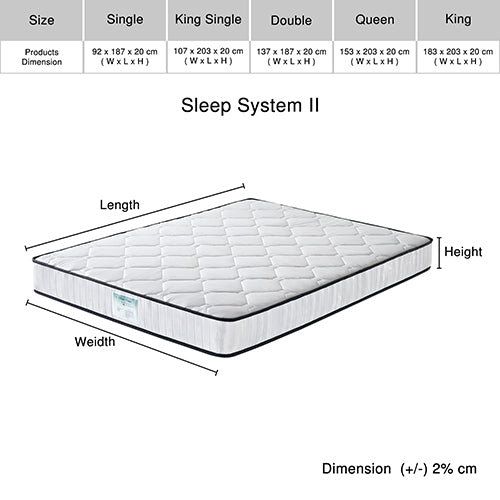 Lucas 20cm Mattress in 6 turn Pocket Coil Spring and Foam - King