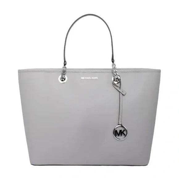 Michael Kors Large East West Chain Saffiano Leather Tote Bag (Pearl Grey)