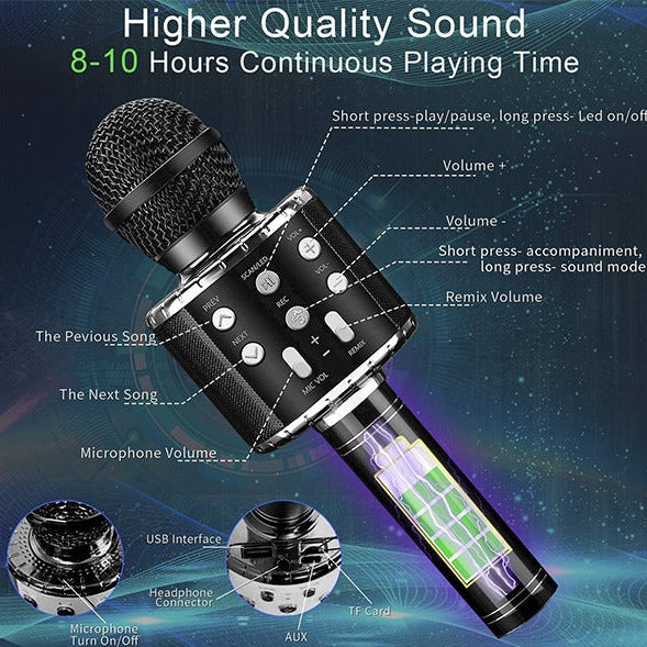 Wireless Bluetooth Karaoke Microphone with controllable LED Lights