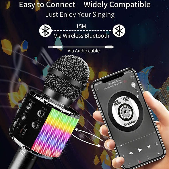 Wireless Bluetooth Karaoke Microphone with controllable LED Lights