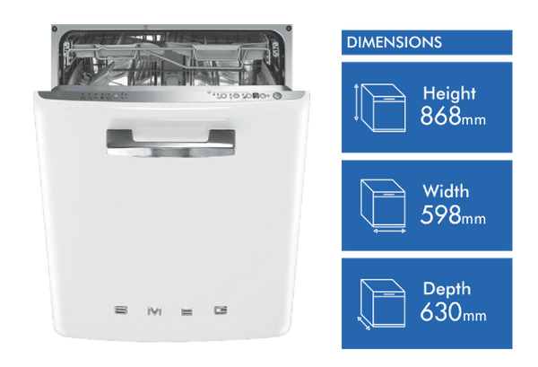 Smeg PF 60cm Inbuilt Retro Dishwasher White