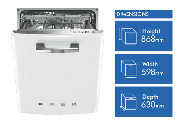 Smeg PF 60cm Inbuilt Retro Dishwasher White