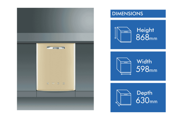 Smeg PF 60cm Inbuilt Retro Dishwasher Cream