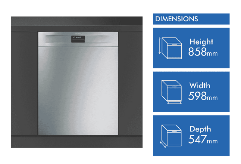 Smeg 60cm Under Bench Dishwasher Diamond Series Stainless Steel