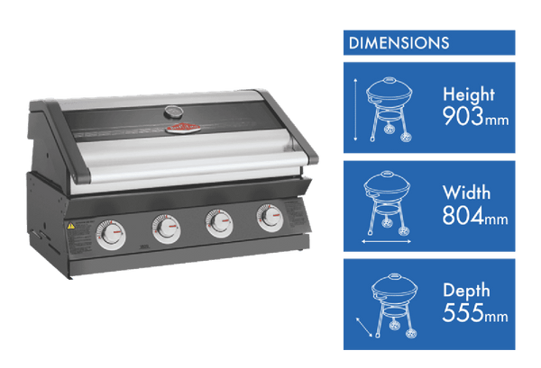 BeefEater 1600 Series Dark 4 Burner Built In BBQ w/ Cast Iron Burners & Grills - Body Only