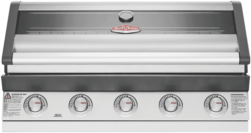 BeefEater 1600 Series Stainless Steel 5 Burner Built In BBQ w/ Cast Iron Burners & Grills - Body only